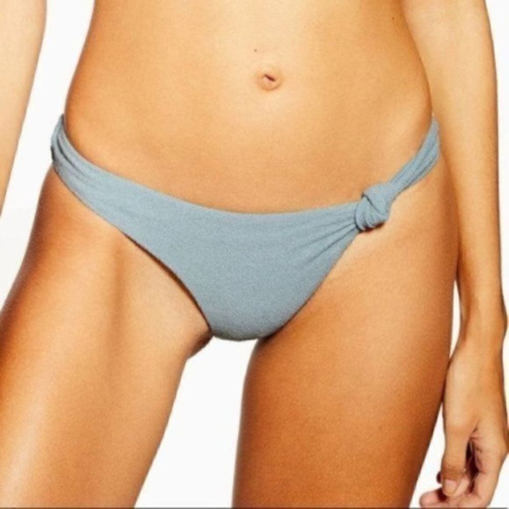 Topshop Womens Size 12 Velour Knot Bikini Bottoms Light Blue Terry Cloth Stretch